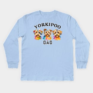 Yorkipoo Dad Watercolor Kids Long Sleeve T-Shirt